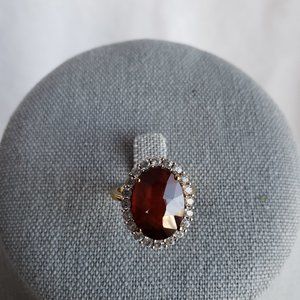 Oval Hessonite Garnet Ring. Yellow Gold over Silver.